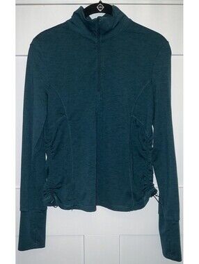 Apana Workout Jacket Quarter Zip Side Gather Blue-Green Women's Sz S